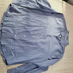 Ted‎ Baker Shirt Mens XL Blue Herringbone Twill Long Sleeve Button Front Casual